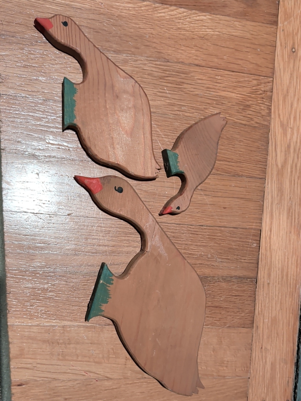 Handcrafted Wooden Goose Wall Decor - Brown and Green - Country Style Farmhouse